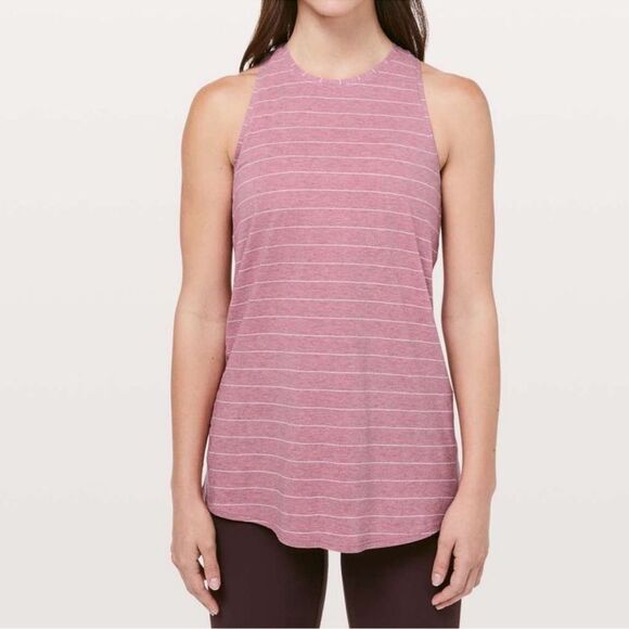 LULULEMON All Tied Up Tank Short Serve Stripe Heathered So Merlot White Size 8 - Picture 5 of 8